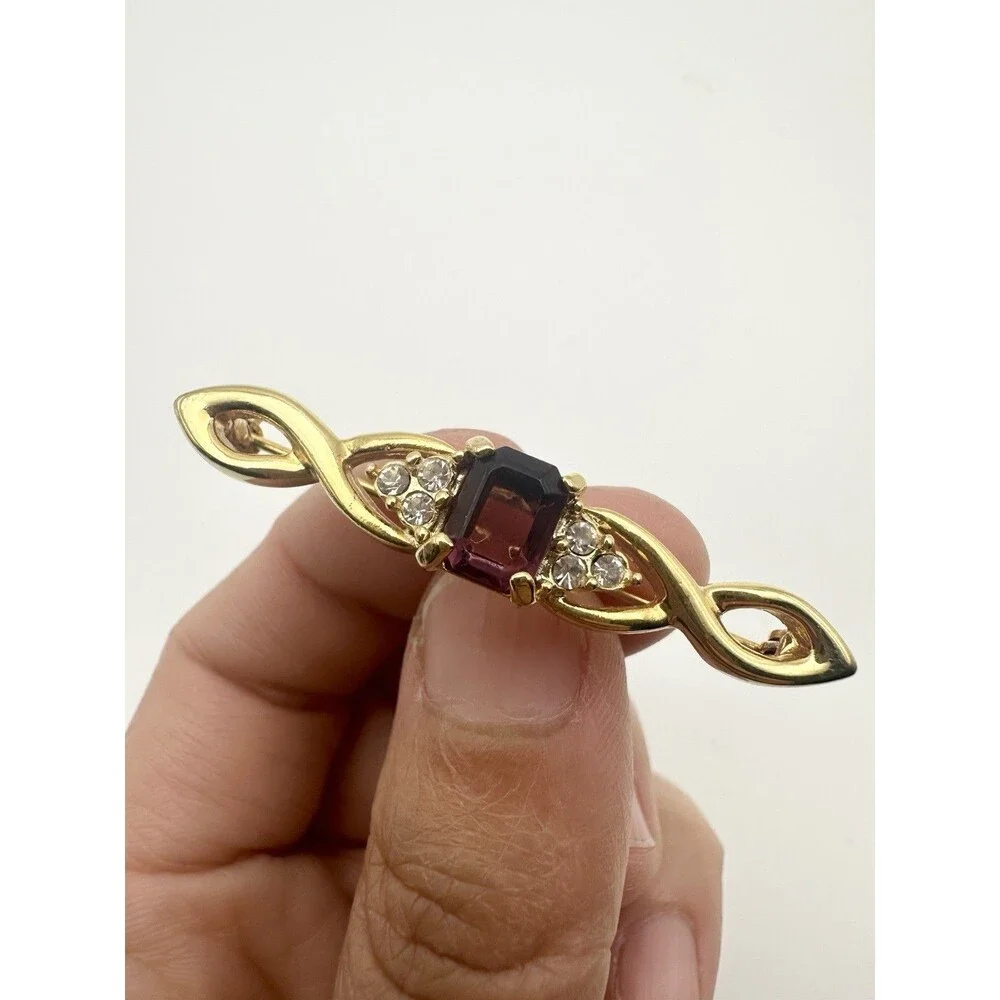 Vintage Gold Tone Infinity Rhinestone Pin Brooch